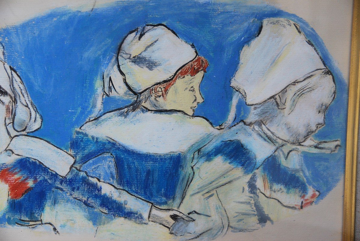 Pastel Drawing: Three Bretons, D After Paul Gauguin-photo-3