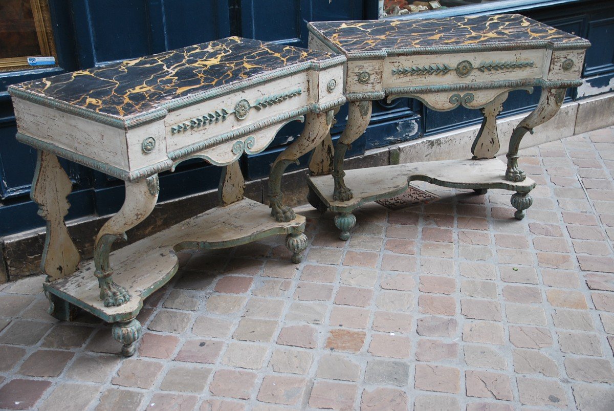 Elegant Pairs Of Italian Consoles D Directoire Period End XVIII-photo-4