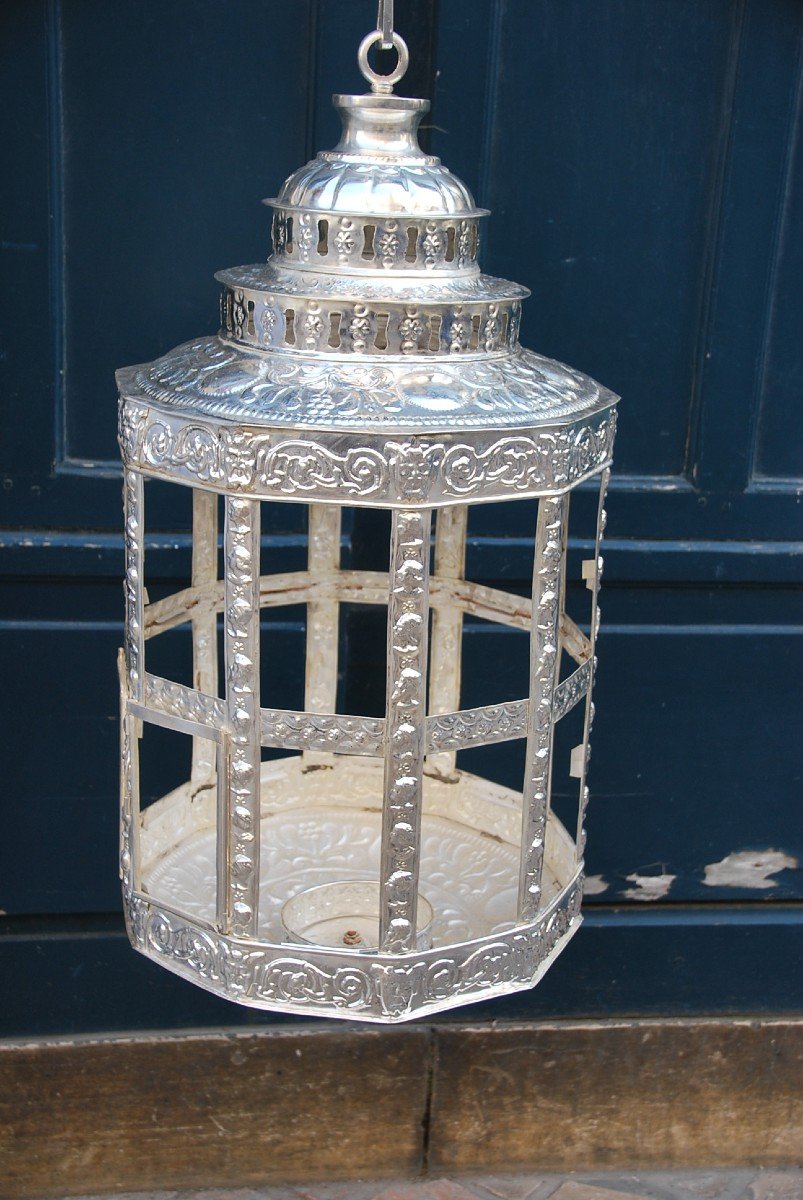 Important Middle East Style Silver Tole Lantern-photo-3