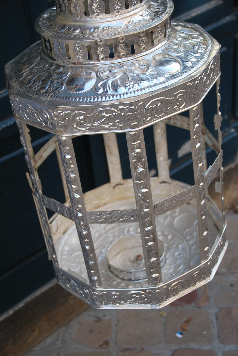 Important Middle East Style Silver Tole Lantern-photo-3