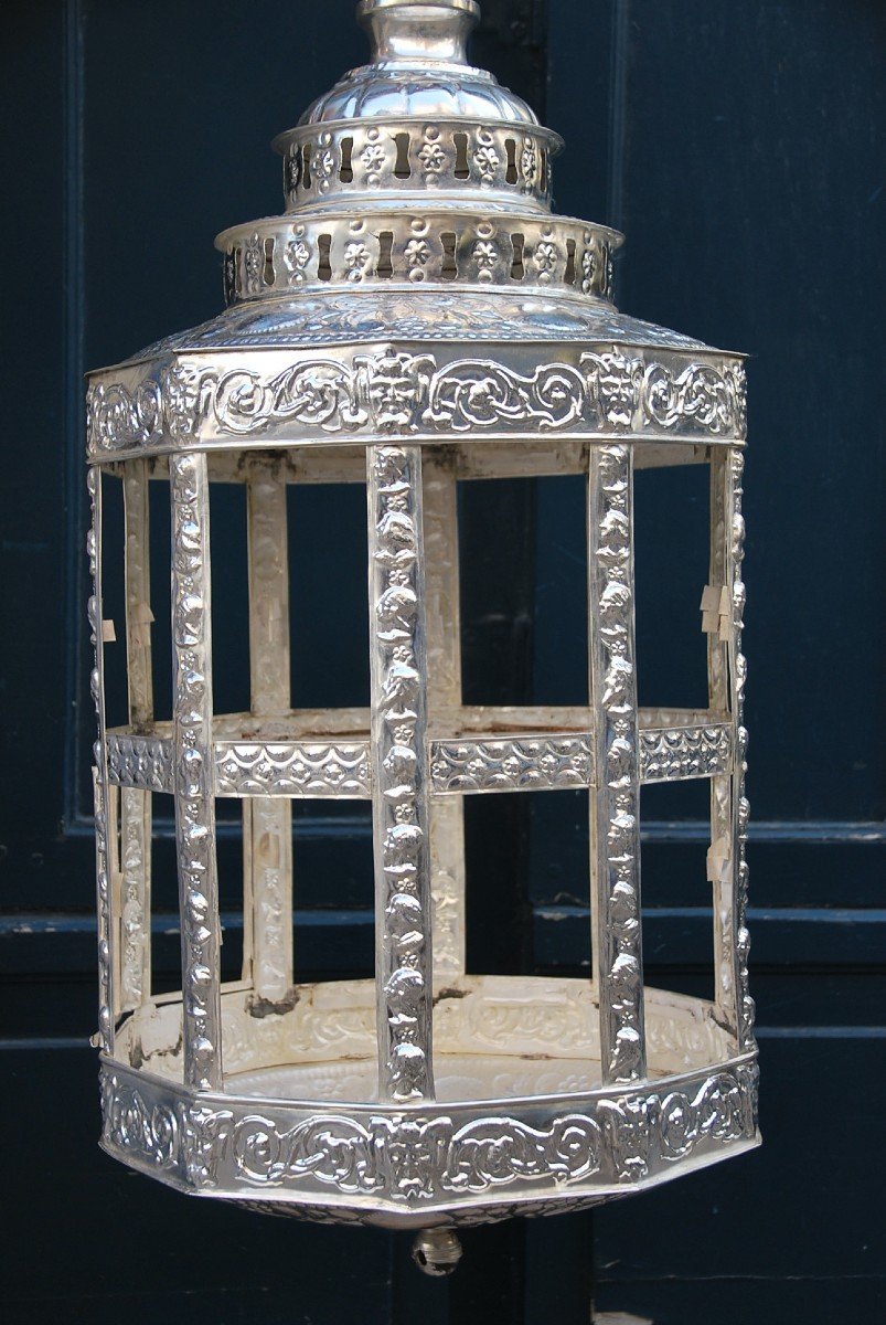 Important Middle East Style Silver Tole Lantern