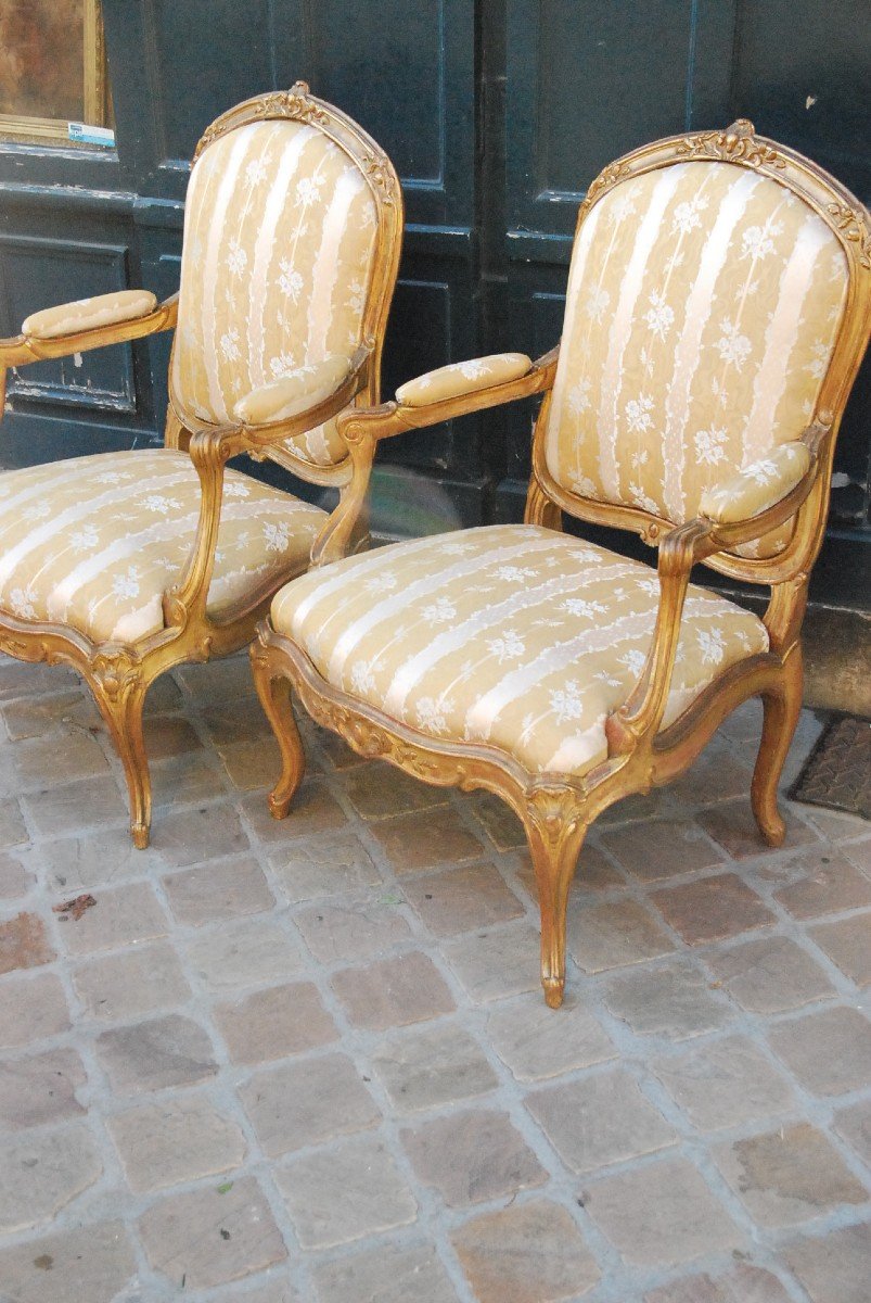 Pair Of Armchairs In Golden Wood D Louis XV Period-photo-2