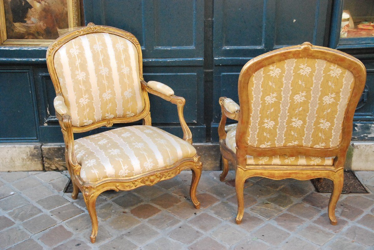 Pair Of Armchairs In Golden Wood D Louis XV Period-photo-2