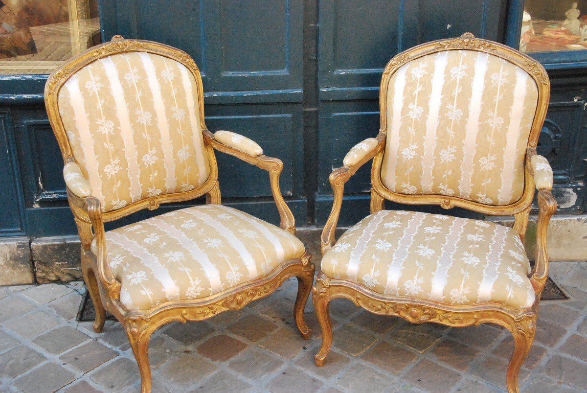 Pair Of Armchairs In Golden Wood D Louis XV Period-photo-7