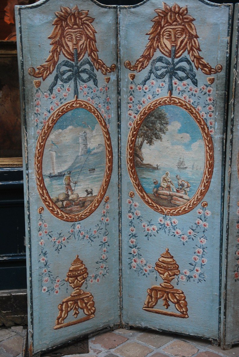 Charming Screen In Painted Canvas, Provence, XVIII-photo-2