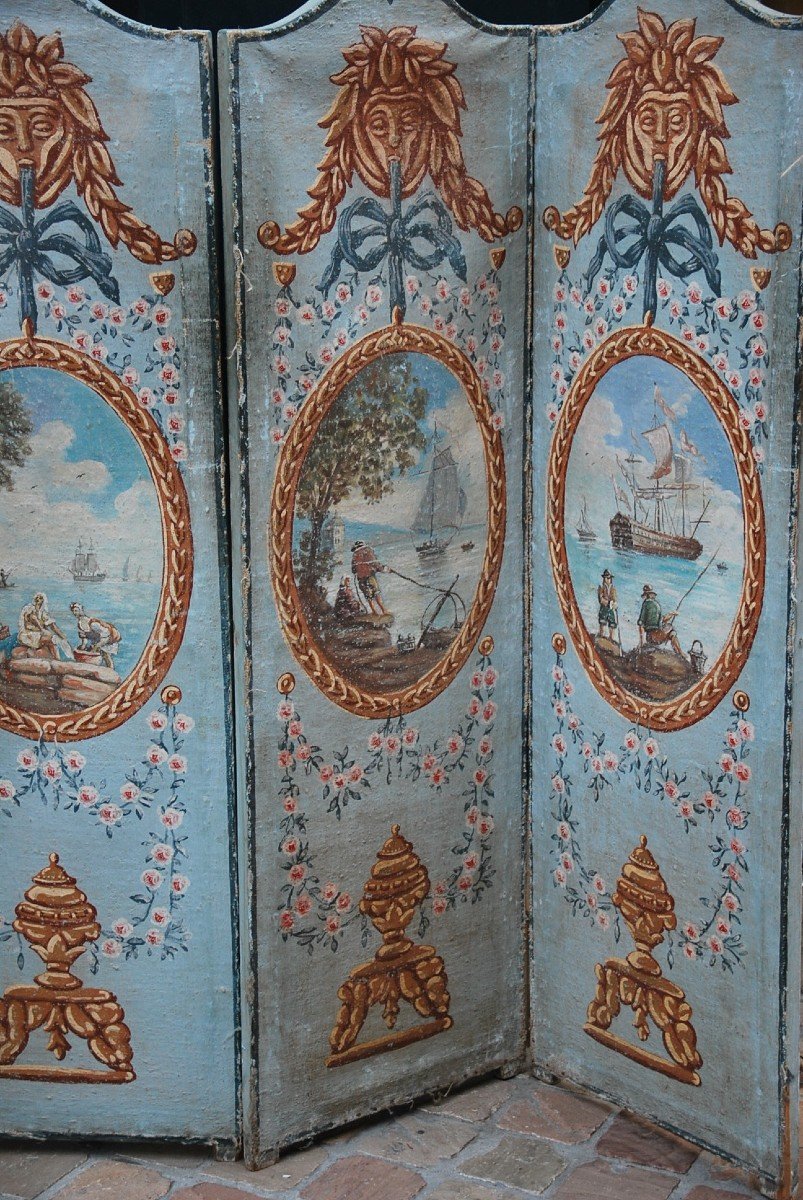 Charming Screen In Painted Canvas, Provence, XVIII-photo-3