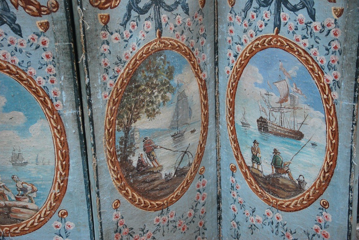 Charming Screen In Painted Canvas, Provence, XVIII-photo-1