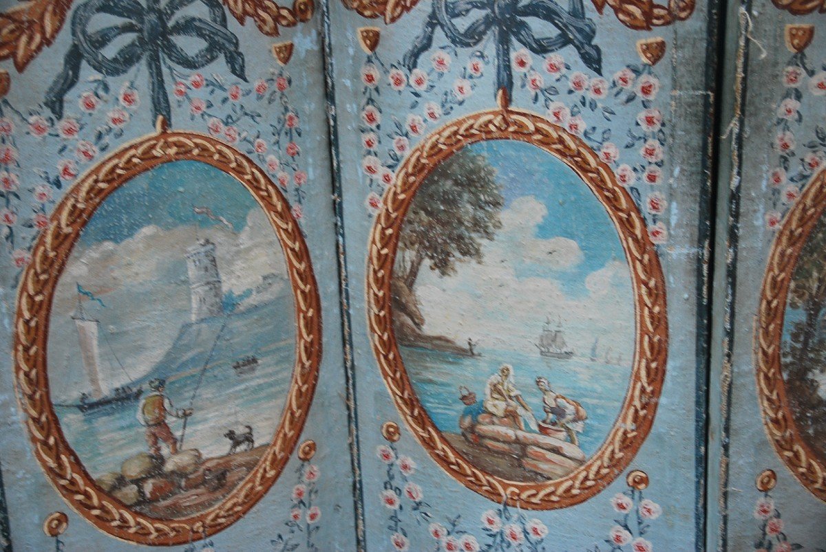 Charming Screen In Painted Canvas, Provence, XVIII-photo-2