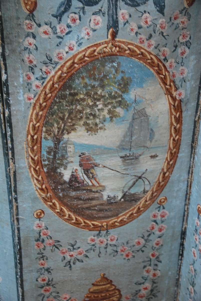 Charming Screen In Painted Canvas, Provence, XVIII-photo-4