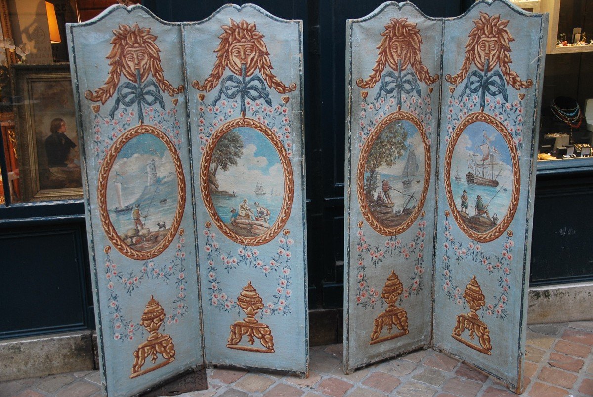 Charming Screen In Painted Canvas, Provence, XVIII-photo-5