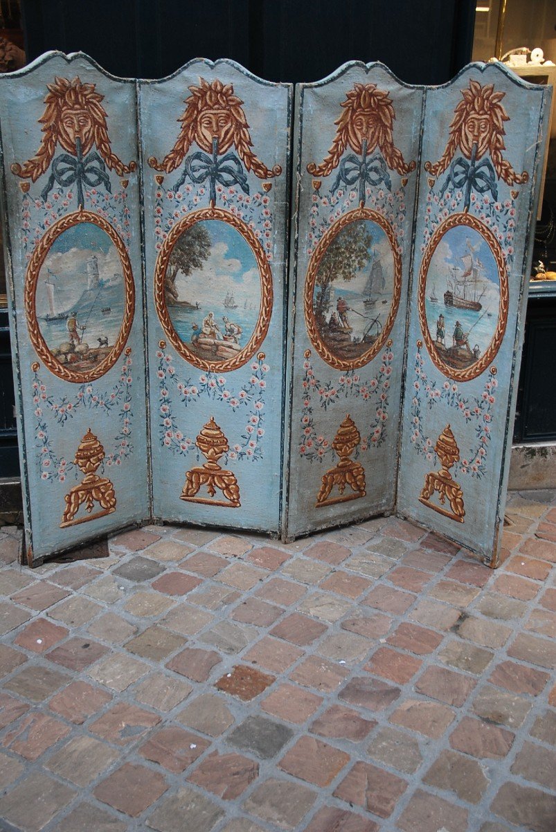 Charming Screen In Painted Canvas, Provence, XVIII