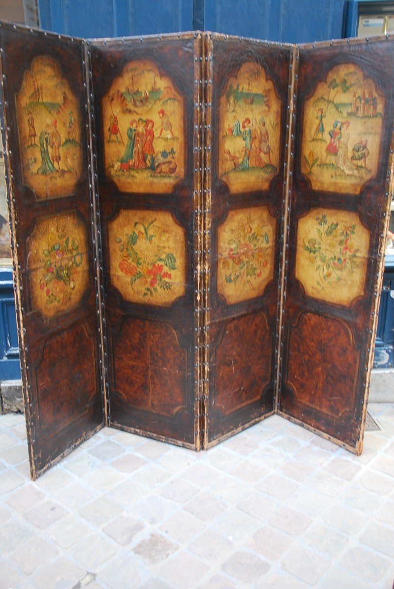 Screen With 4 Painted Leaves In Cordoba Leather