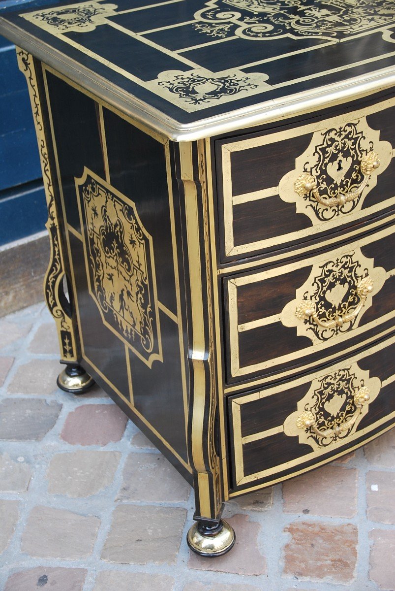 Rare Mazarine Commode In Boulle Marquetry D Louis XIV Period-photo-2