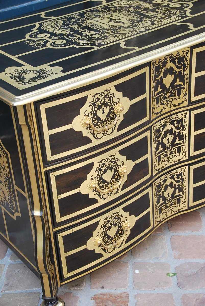 Rare Mazarine Commode In Boulle Marquetry D Louis XIV Period-photo-3