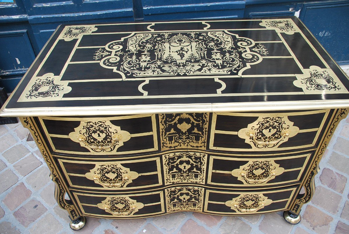 Rare Mazarine Commode In Boulle Marquetry D Louis XIV Period-photo-4