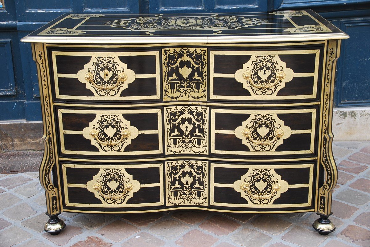 Rare Mazarine Commode In Boulle Marquetry D Louis XIV Period-photo-1