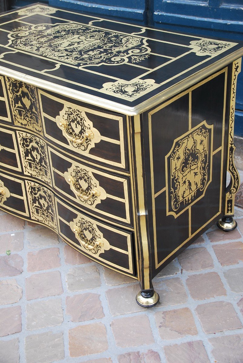 Rare Mazarine Commode In Boulle Marquetry D Louis XIV Period-photo-2