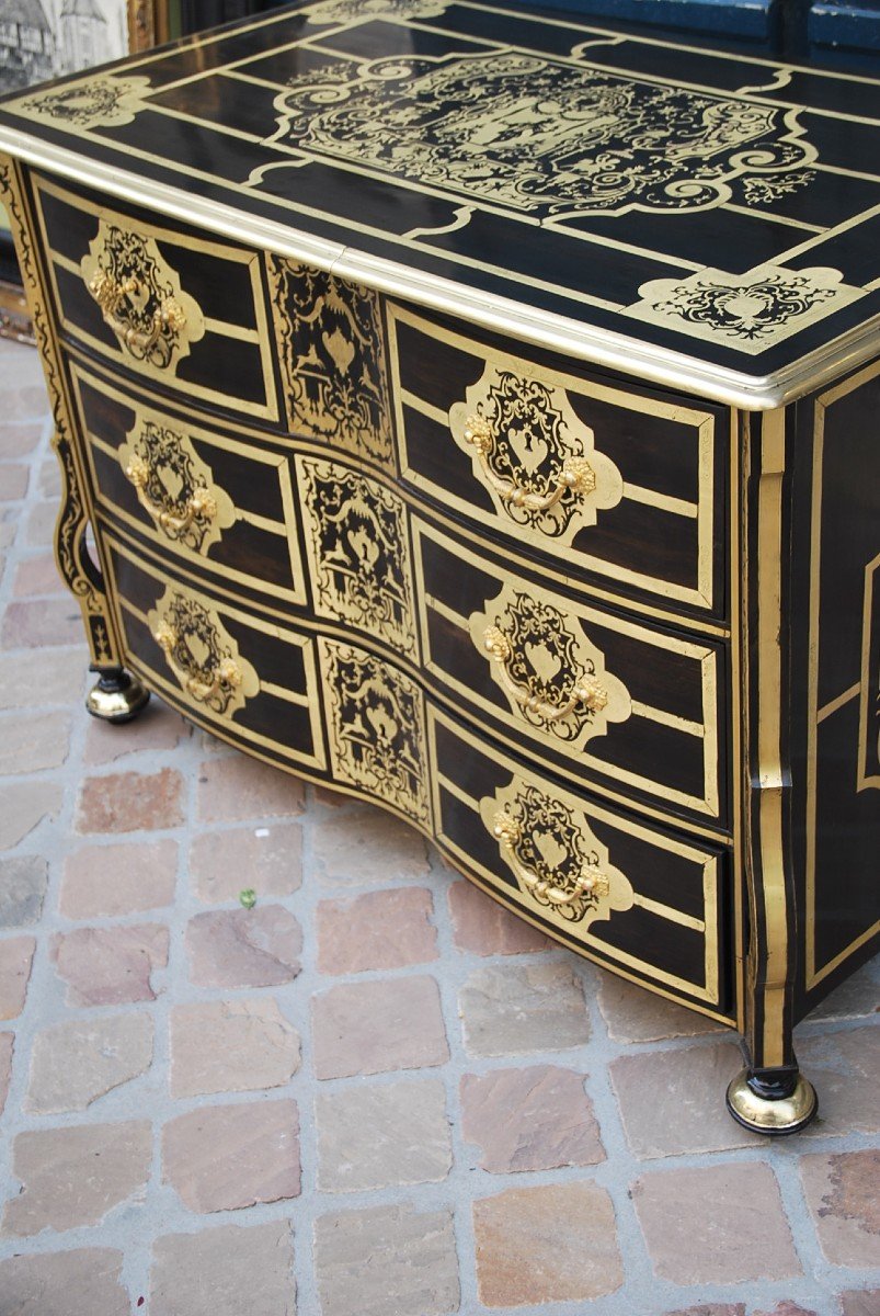 Rare Mazarine Commode In Boulle Marquetry D Louis XIV Period-photo-3