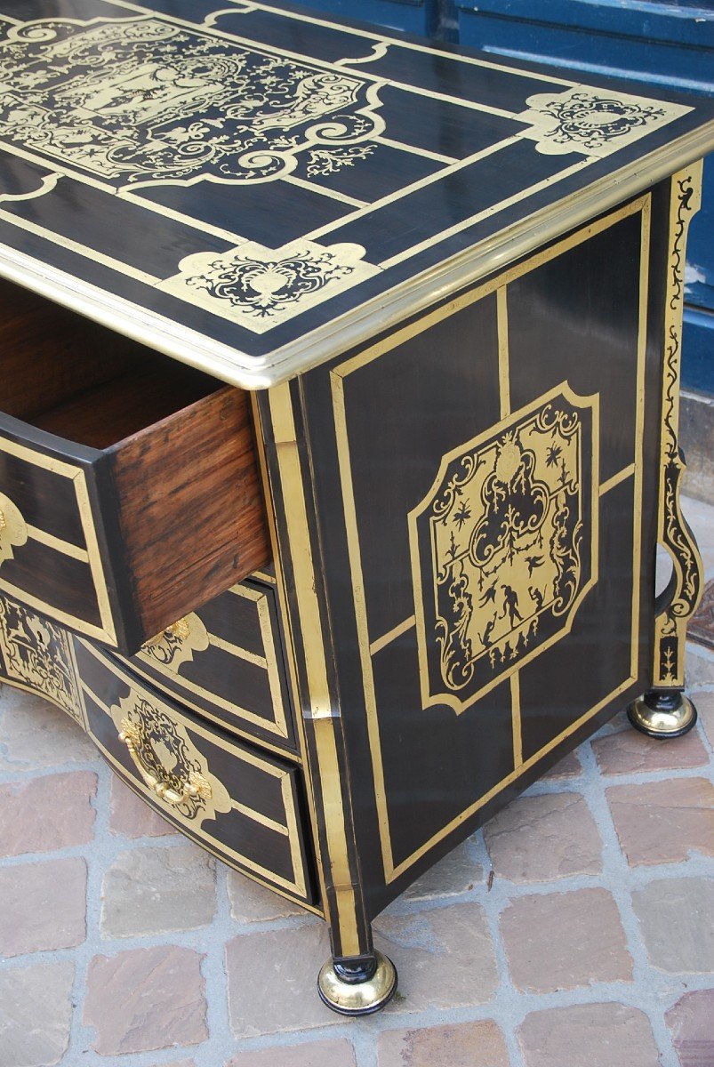 Rare Mazarine Commode In Boulle Marquetry D Louis XIV Period-photo-4