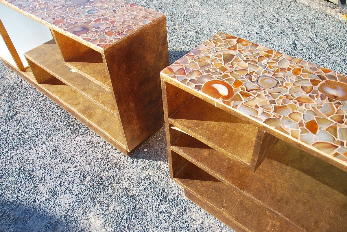 Pair Of Low Libraries, Agate Trays, Alberto Pinto-photo-2