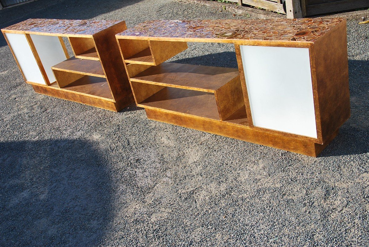 Pair Of Low Libraries, Agate Trays, Alberto Pinto-photo-3