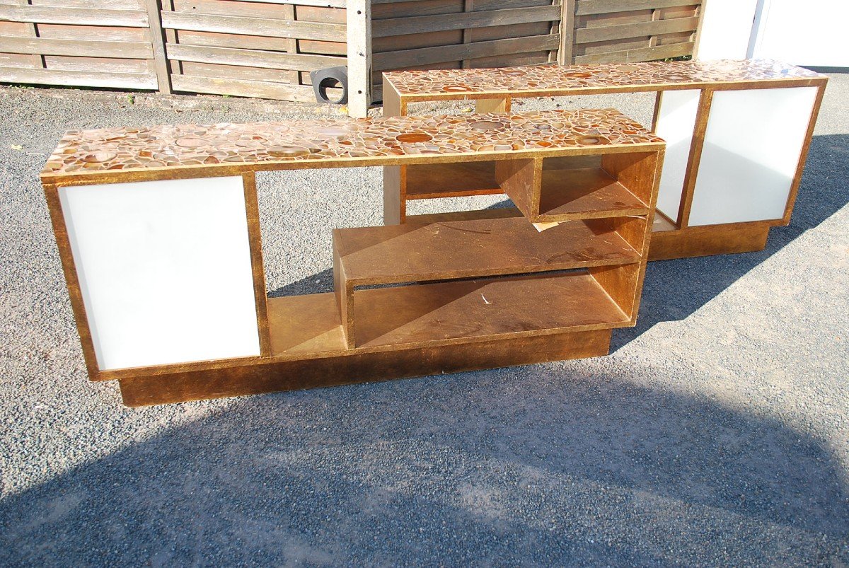 Pair Of Low Libraries, Agate Trays, Alberto Pinto-photo-4