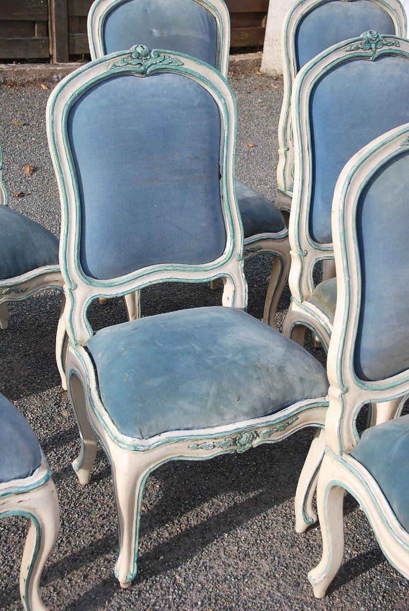 Rare Suite Of 12 Chassis Chairs D Louis XV Period, Italy-photo-3