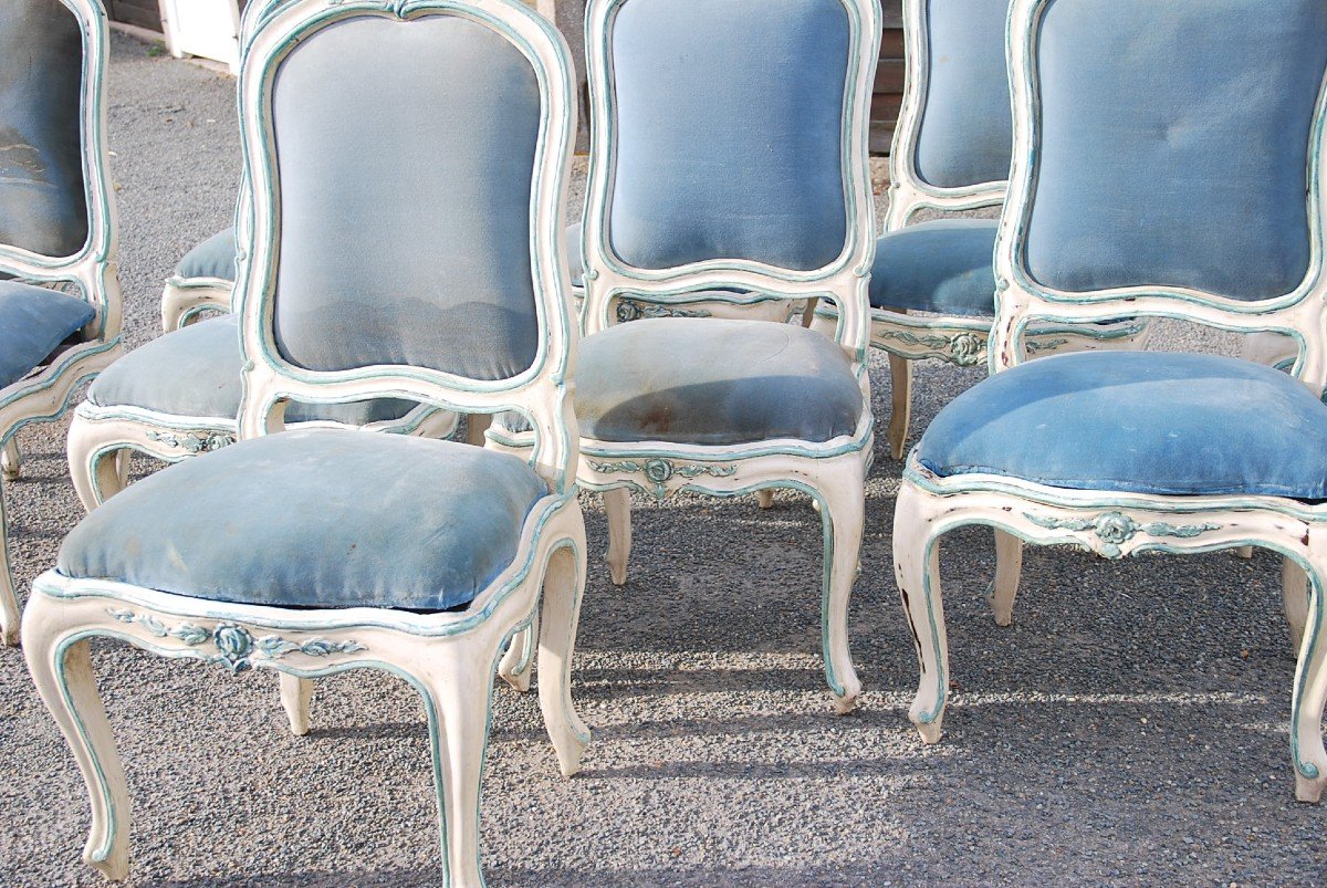 Rare Suite Of 12 Chassis Chairs D Louis XV Period, Italy-photo-4