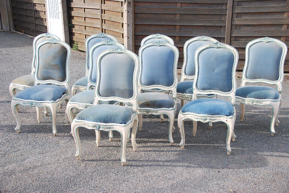 Rare Suite Of 12 Chassis Chairs D Louis XV Period, Italy-photo-7