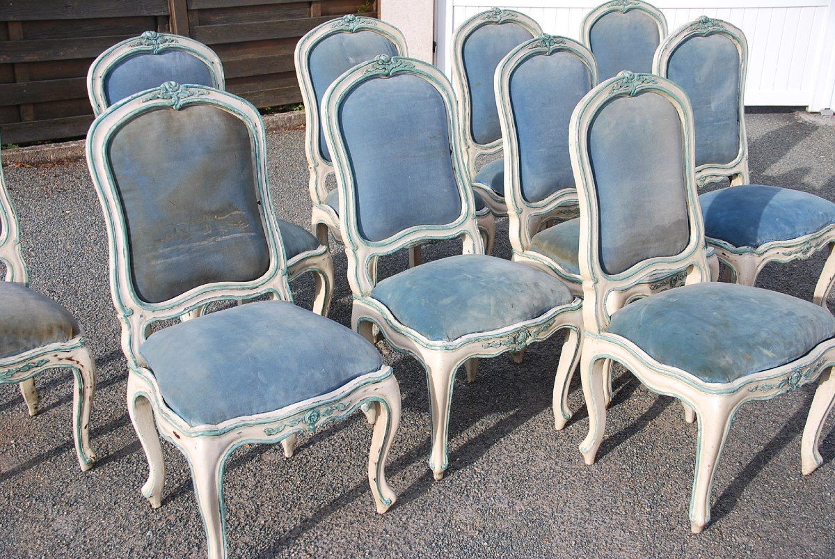 Rare Suite Of 12 Chassis Chairs D Louis XV Period, Italy