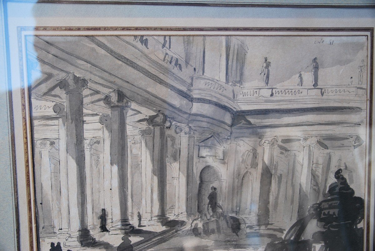 Dessin  Architecture De Palais Et Fontaine XVIII   Italie suiveur de Piranèse-photo-6