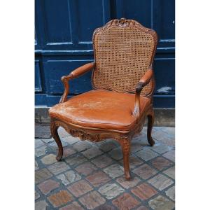 Beau Fauteuil Canné Bas D époque Regence  XVIII