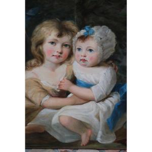 Portrait D Enfants , Attribué à George Romney école Anglaise XVIII