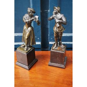 Pair Of Bronze Subjects From The Comedia Del Arte, Late 18th Early 19th Century