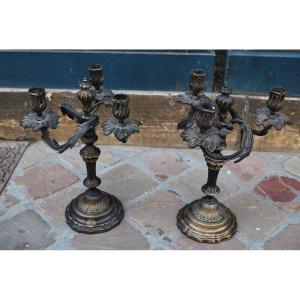Pair Of Coat Of Arms Silver Metal Candlesticks 