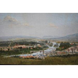 Vue D Elbeuf  ,huile Sur Toile XIX