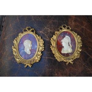 Pair Of Bronze Medallions From Louis XVI Period With Profiles