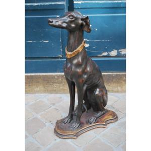 Patinated Wooden Dog Representing A Greyhound
