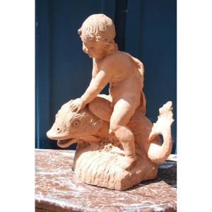 Beautiful Terracotta XVIII Child Riding A Fish