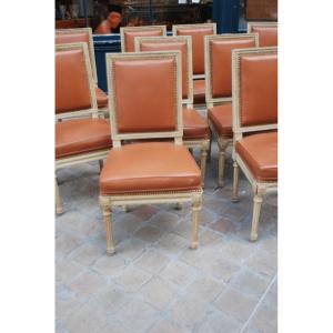 Suite Of 10 Chairs In Relacquered Wood And Louis XVI Leather