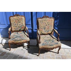 Pair Of Large Walnut Armchairs From Regency XVIII Period