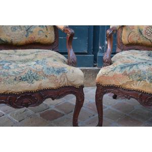 Pair Of Large 18th Century Regence Period Queen's Armchairs