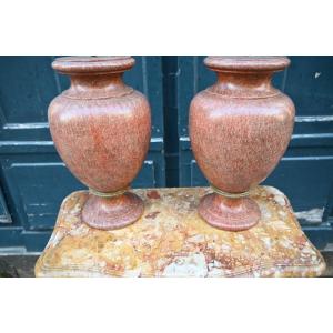 Pair Of Faux Marble Patinated Wood Lamps