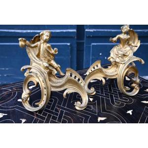 Pair Of Louis XV Period Gilt Bronze Andirons