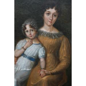 Portrait D Une Mère Et De Sa Fille D époque Restauration XIX