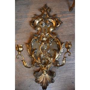 Pair Of Large Gilded Wood Wall Lights Italy XVIII Style