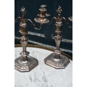 Pair Of Regency Silver-plated Bronze Candelabras