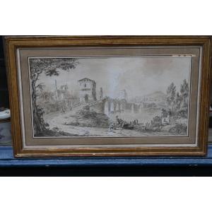 Drawing View Of Italy By Jean Baptiste Tierce 18th Century School