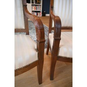 Pair Of Restoration Period Armchairs, Stamped Mahogany