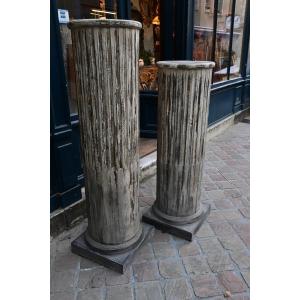 Pair Of Large Louis XVI Style Lacquered Fluted Columns